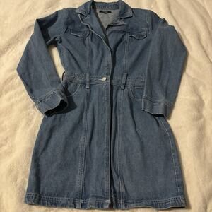 Missguided Denim Dress Size 8 Collared V-neck Knee Length Dress‎